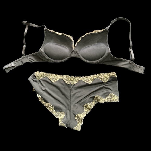 NWOT -Women’s Black Bra & Panty Set -Besima -Cheetah Print Edging -Sizes 34B & 7 - Picture 8 of 12